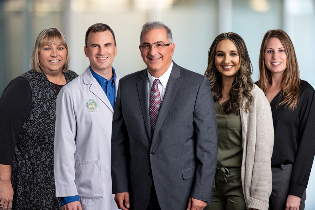 Kelly (Medical Assistant), Scott McKay (Physician Assistant), Dr. Craig Torosian, Evangeline Taylor (Physician Assistant), and Jenni (Medical Secretary). Kathy (Medical Assistant) not pictured.